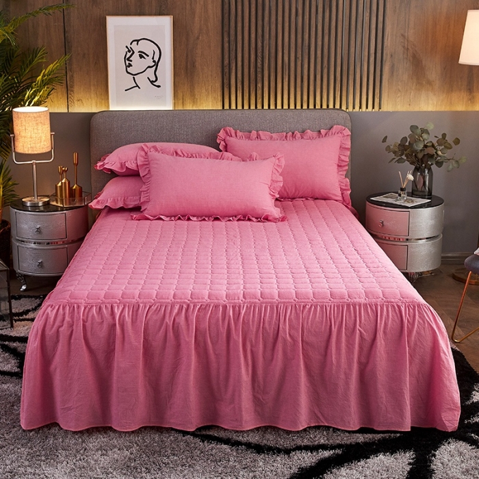 91家纺网 家纺一手货源 找家纺 十个点家纺2020新款夹棉单件床裙 红青年