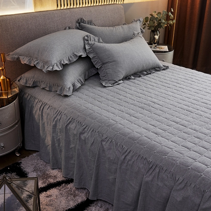 91家纺网 家纺一手货源 找家纺 十个点家纺2020新款夹棉单件床裙 浅灰