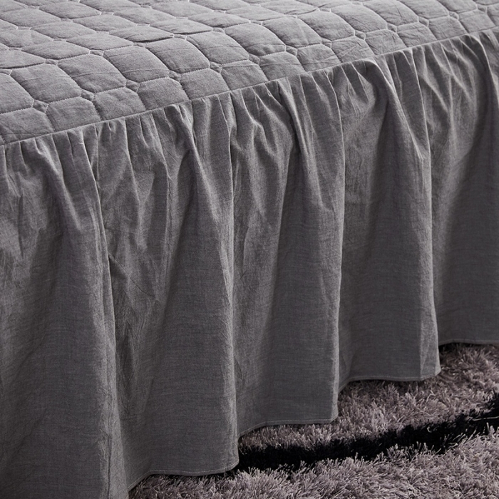 91家纺网 家纺一手货源 找家纺 十个点家纺2020新款夹棉单件床裙 浅灰