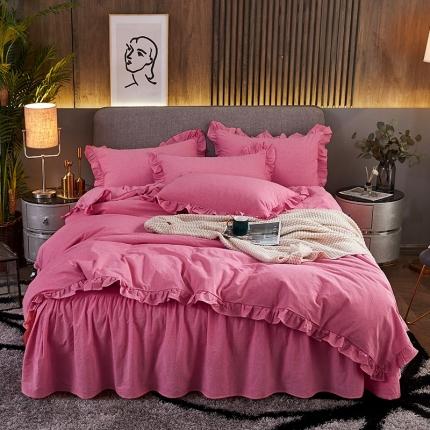 91家纺网 家纺一手货源 找家纺 十个点家纺 2020新款单层床裙三件套 红青年