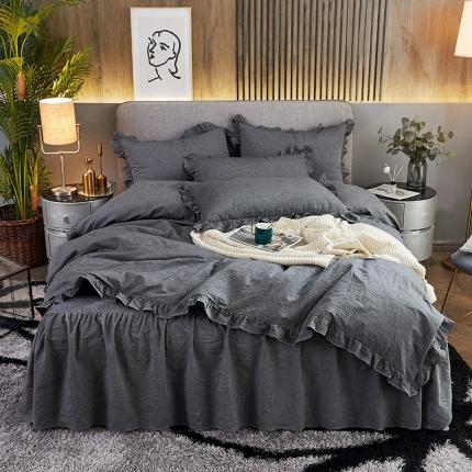 91家纺网 家纺一手货源 找家纺 十个点家纺 2020新款单层床裙三件套 深灰
