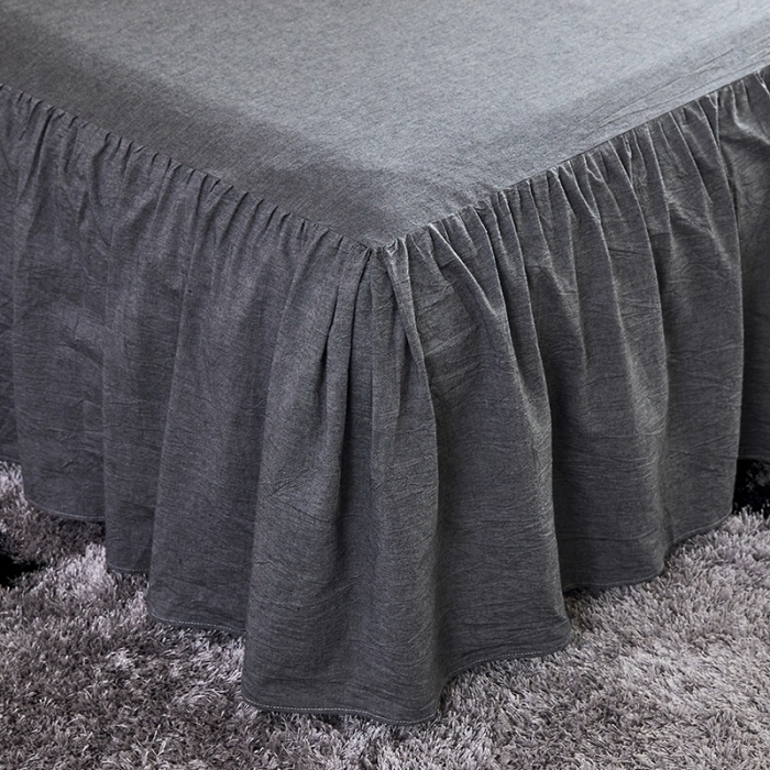 91家纺网 家纺一手货源 找家纺 十个点家纺 2020新款单层床裙三件套 深灰