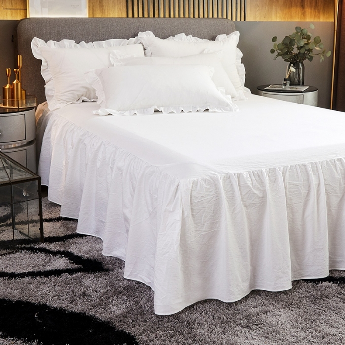 91家纺网 家纺一手货源 找家纺 十个点家纺 2020新款单层床裙三件套 珠光白