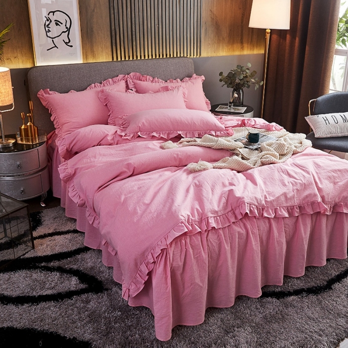 91家纺网 家纺一手货源 找家纺 十个点家纺 2020新款单层四件套 粉青年