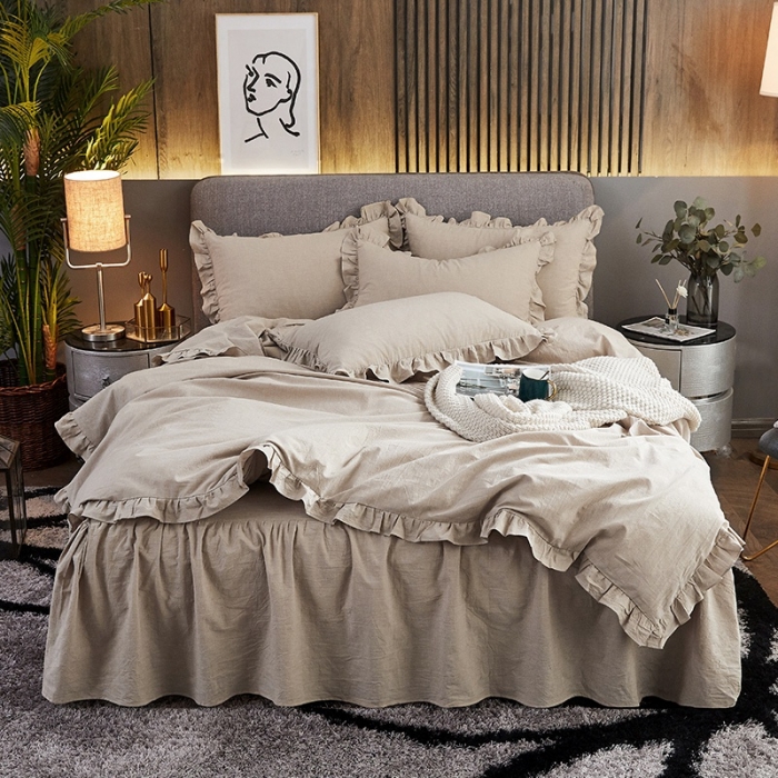 91家纺网 家纺一手货源 找家纺 十个点家纺 2020新款单层四件套 卡其