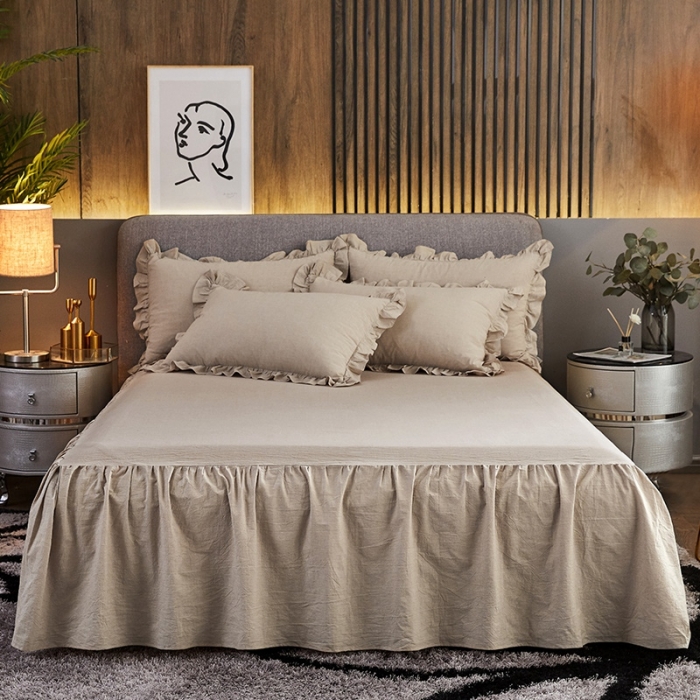 91家纺网 家纺一手货源 找家纺 十个点家纺 2020新款单层四件套 卡其