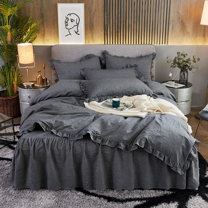 91家纺网 家纺一手货源 找家纺 十个点家纺 2020新款单层四件套 深灰