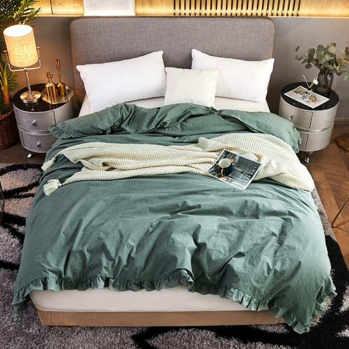 91家纺网 家纺一手货源 找家纺 十个点家纺 2020新款水洗棉被套 豆绿