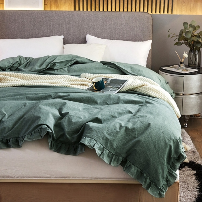 91家纺网 家纺一手货源 找家纺 十个点家纺 2020新款水洗棉被套 豆绿