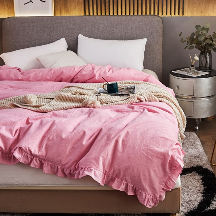 91家纺网 家纺一手货源 找家纺 十个点家纺 2020新款水洗棉被套 粉青年