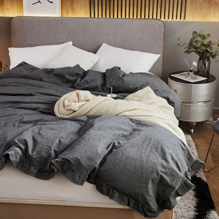 91家纺网 家纺一手货源 找家纺 十个点家纺 2020新款水洗棉被套 深灰