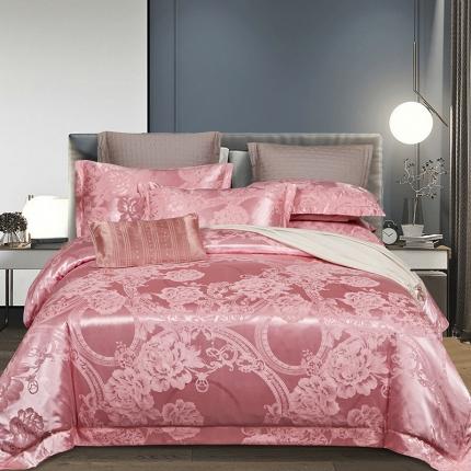 91家纺网 家纺一手货源 找家纺 诗黛尔 2020秋冬新款澳棉贡缎提花磨毛四件套 牡丹仙子