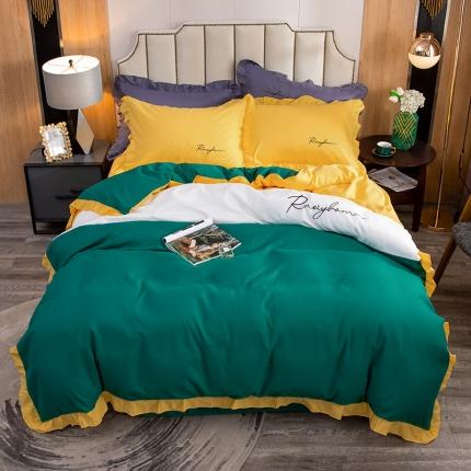 91家纺网 家纺一手货源 找家纺 (总) 金米诺 2020韩版荷花拼色绣花磨毛水洗棉四件套