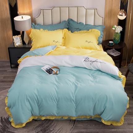 91家纺网 家纺一手货源 找家纺 (总) 金米诺 2020韩版荷花拼色绣花磨毛水洗棉四件套