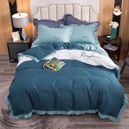 91家纺网 家纺一手货源 找家纺 (总) 金米诺 2020韩版荷花拼色绣花磨毛水洗棉四件套