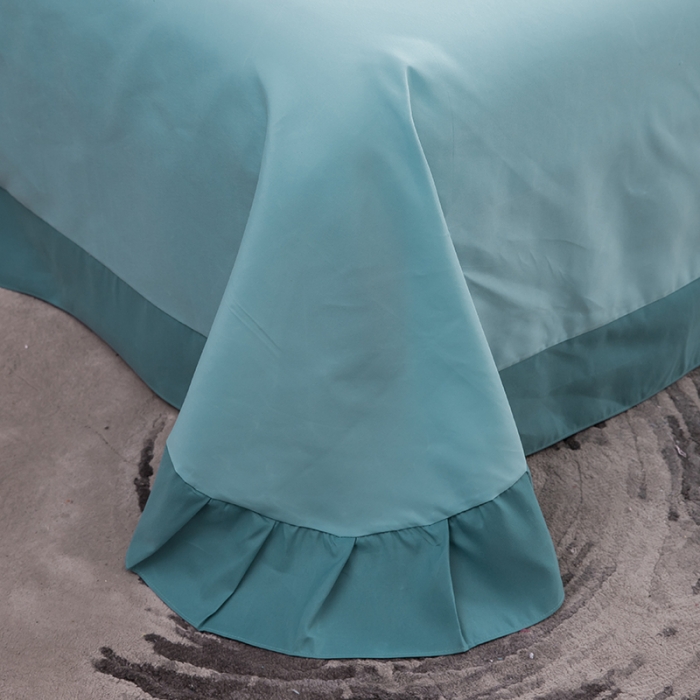 91家纺网 家纺一手货源 找家纺 金米诺 2020韩版荷花拼色绣花磨毛水洗棉四件套 宾利蓝