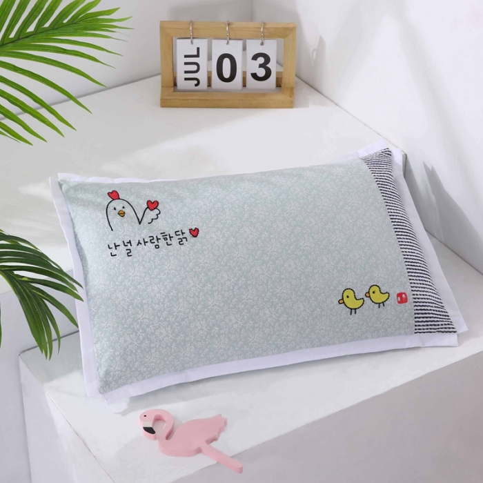 91家纺网 家纺一手货源 找家纺 贤内助2024全棉儿童卡通刺绣水洗枕头枕芯 快乐小鸡-绿