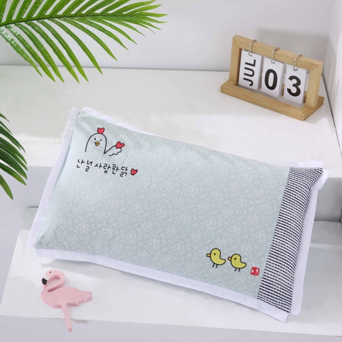 91家纺网 家纺一手货源 找家纺 贤内助2024全棉儿童卡通刺绣水洗枕头枕芯 快乐小鸡-绿