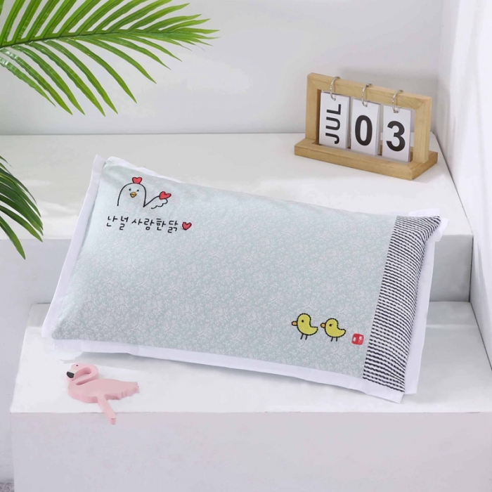 91家纺网 家纺一手货源 找家纺 贤内助2024全棉儿童卡通刺绣水洗枕头枕芯 快乐小鸡-绿