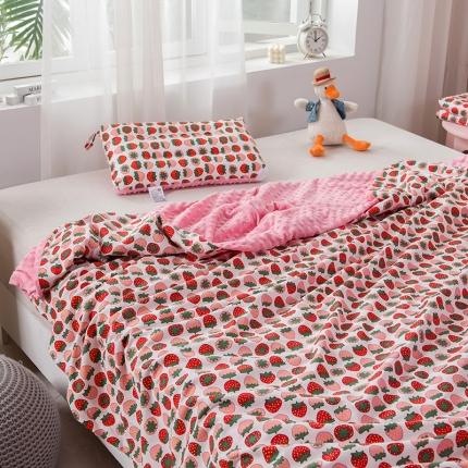 91家纺网 家纺一手货源 找家纺 十九色 2022新款豆豆毯安抚四季被套毯 草莓
