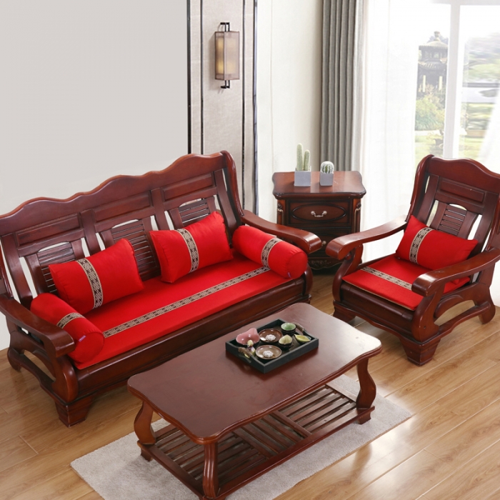 91家纺网 家纺一手货源 找家纺 幸运家纺 2020新款新中式木沙发垫子 大红