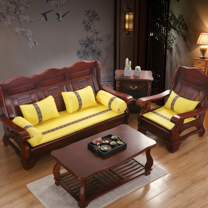 91家纺网 家纺一手货源 找家纺 幸运家纺 2020新款新中式木沙发垫子 芒果黄