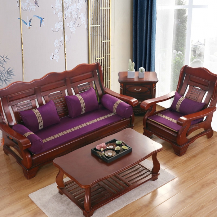 91家纺网 家纺一手货源 找家纺 幸运家纺 2020新款新中式木沙发垫子 深紫