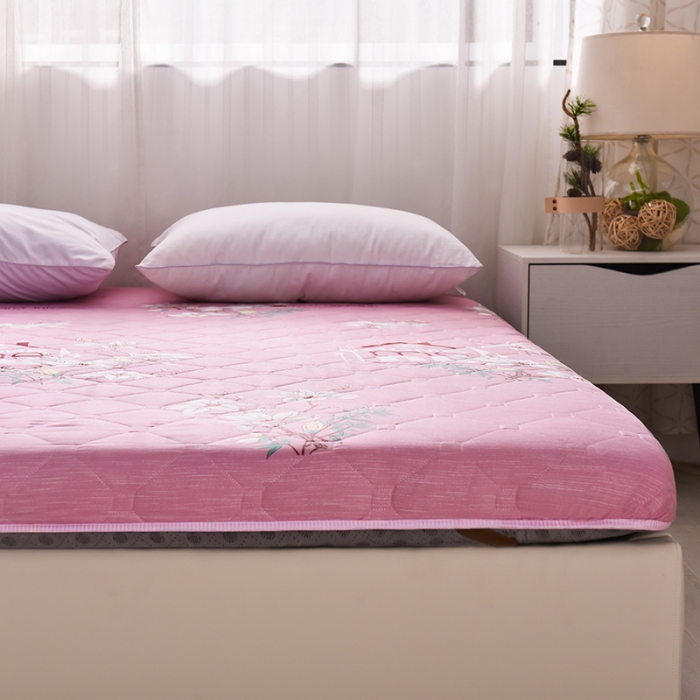 91家纺网 家纺一手货源 找家纺 富威堡新款磨毛加厚防滑床垫学生宿舍印花床垫 繁花似锦-红豆沙