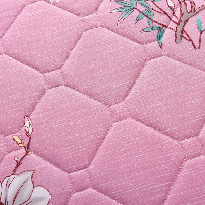 91家纺网 家纺一手货源 找家纺 富威堡新款磨毛加厚防滑床垫学生宿舍印花床垫 繁花似锦-红豆沙