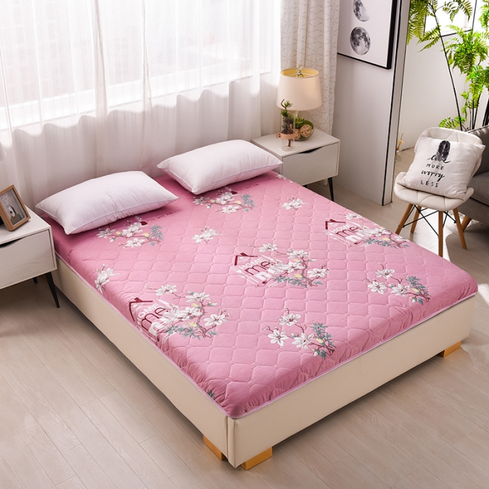 91家纺网 家纺一手货源 找家纺 富威堡新款磨毛加厚防滑床垫学生宿舍印花床垫 繁花似锦-红豆沙