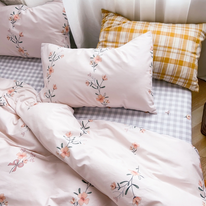 91家纺网 家纺一手货源 找家纺 窝米 2020新款13370小清新花卉风系列四件套 花瑾玉