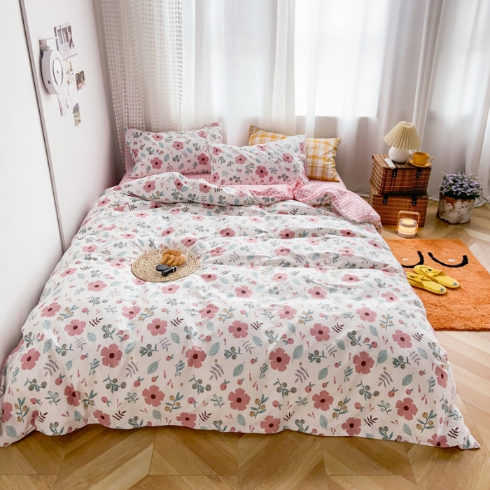 91家纺网 家纺一手货源 找家纺 窝米 2020新款13370小清新花卉风系列四件套 一芳红