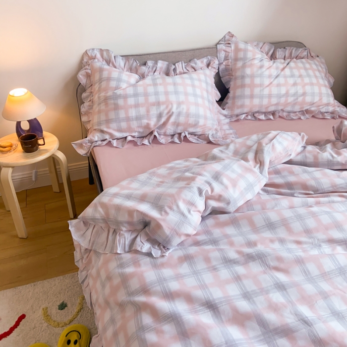 91家纺网 家纺一手货源 找家纺 （总）窝米2020新款13372工艺款韩版风格子花边四件套