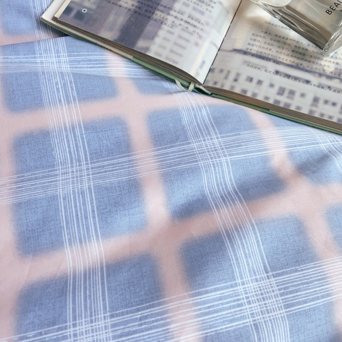 91家纺网 家纺一手货源 找家纺 窝米2020新款13372工艺款韩版风格子花边四件套 蓝粉格