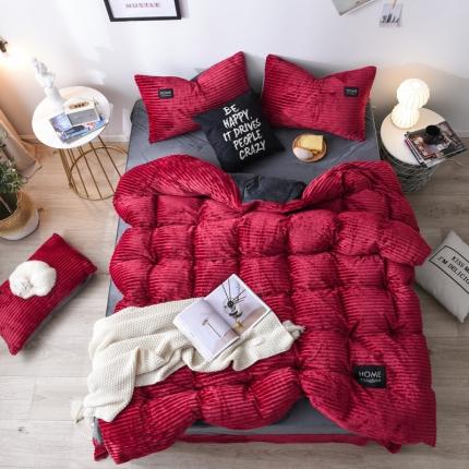 唐人居家纺  2025冬季保暖魔法绒四件套 丽莎-酒红