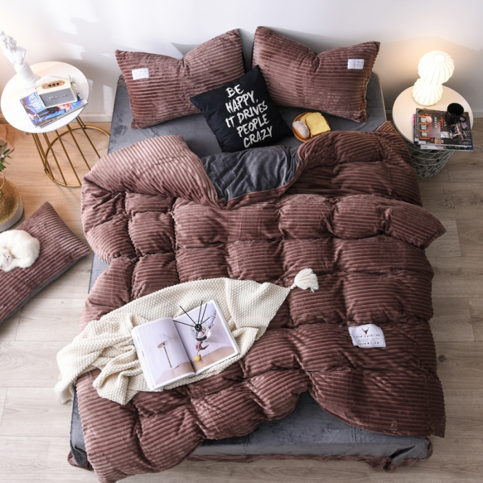 91家纺网 家纺一手货源 找家纺 唐人居家纺  2025冬季保暖魔法绒四件套 丽莎-摩卡