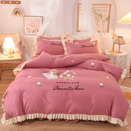 梦之岛 2020新款唯美系列毛巾绣床裙款四件套 唯美-豆沙红