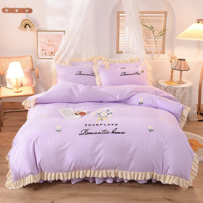 91家纺网 家纺一手货源 找家纺 梦之岛 2020新款唯美系列毛巾绣床裙款四件套 唯美-魅力紫