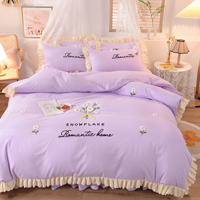 91家纺网 家纺一手货源 找家纺 梦之岛 2020新款唯美系列毛巾绣床裙款四件套 唯美-魅力紫