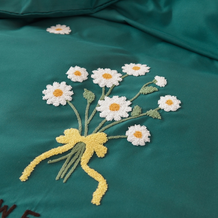 91家纺网 家纺一手货源 找家纺 梦之岛 2020新款唯美系列毛巾绣床裙款四件套 唯美-墨绿