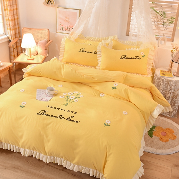 91家纺网 家纺一手货源 找家纺 梦之岛 2020新款唯美系列毛巾绣床裙款四件套 唯美-浅黄