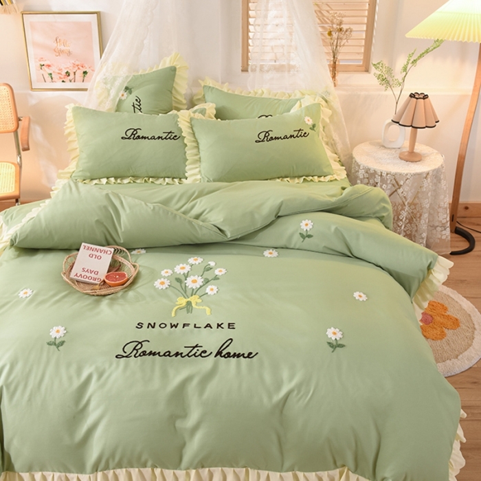 91家纺网 家纺一手货源 找家纺 梦之岛 2020新款唯美系列毛巾绣床裙款四件套 唯美-清新绿