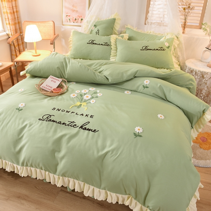 91家纺网 家纺一手货源 找家纺 梦之岛 2020新款唯美系列毛巾绣床裙款四件套 唯美-清新绿