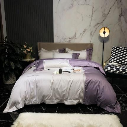 爱缦 2020新款100支长绒棉橘彩四件套 黛紫-魔法灰