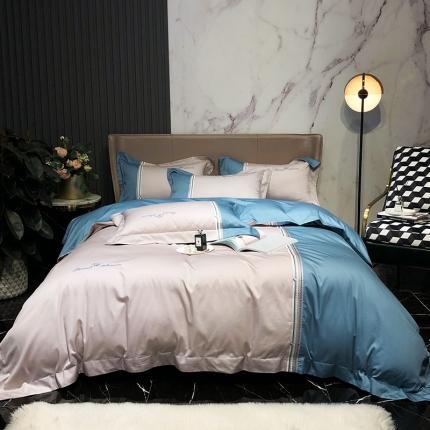 爱缦 2020新款100支长绒棉橘彩四件套 星光蓝-魔法灰