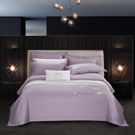 91家纺网 家纺一手货源 找家纺 启航家居 2020全棉100支双股长绒棉刺绣四件套 叶语-紫