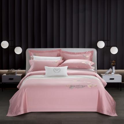 启航家居 2020全棉100支双股长绒棉刺绣四件套 叶语-粉