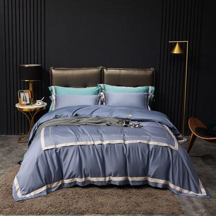 爱缦 2020新款100支长绒棉诺丽系列四件套 骑士蓝