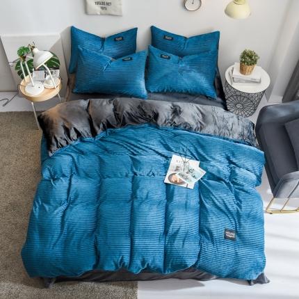 91家纺网 家纺一手货源 找家纺 仟网汇 2020新款魔法绒四件套 蓝色