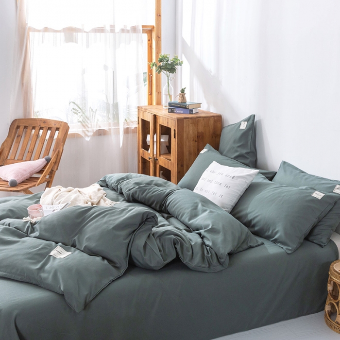 91家纺网 家纺一手货源 找家纺 米粒 2020新款纯色磨毛四件套 果绿